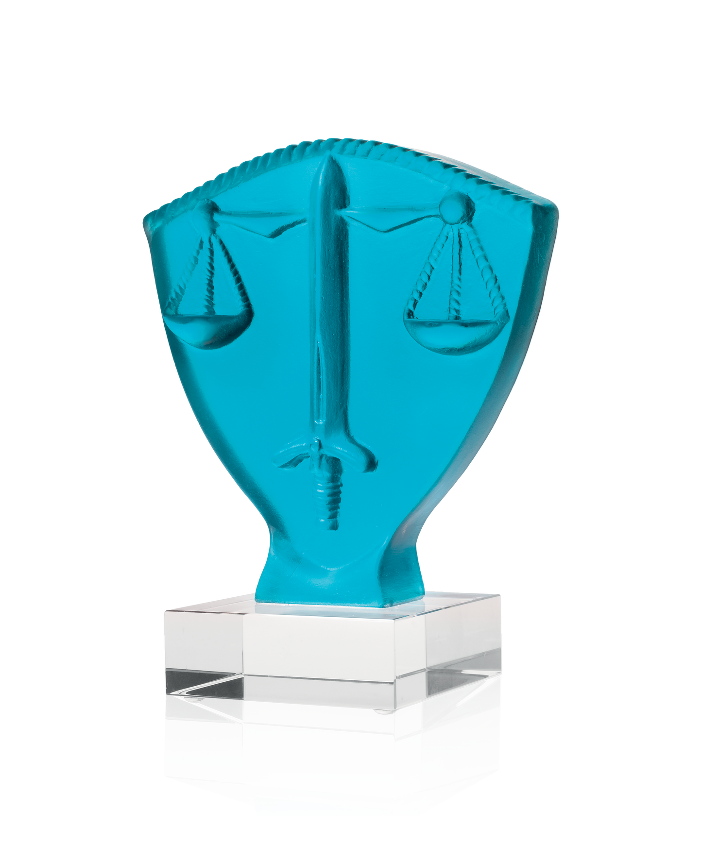 Symbole Justice en verre Daum, sculpture artistique représentant la balance et la justice, détails élégants et finition raffinée.