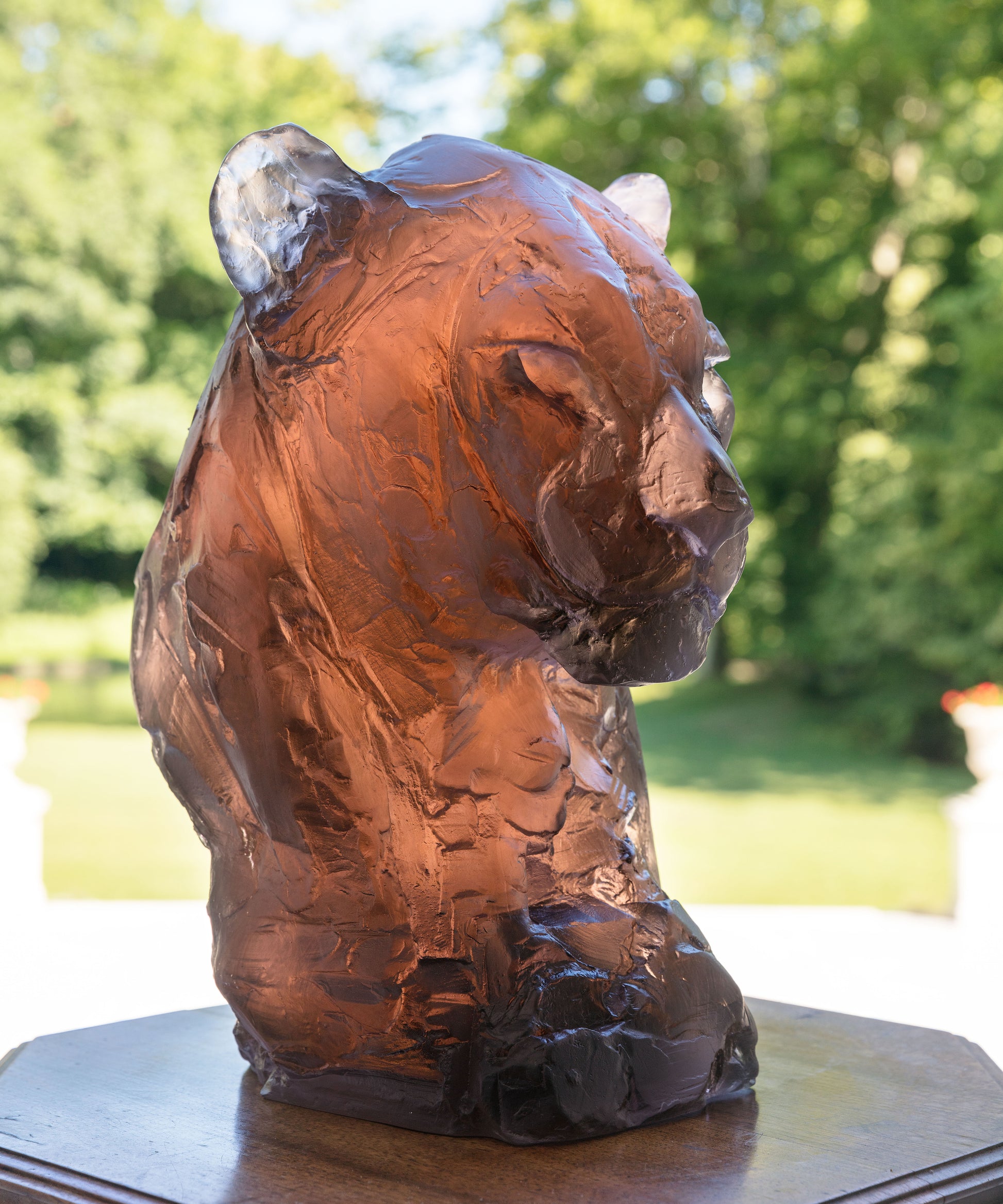 Tête de panthère en cristal de Patrick Villas pour Daum, sculpture artistique de 125 ex, détails en cristal transparent.
