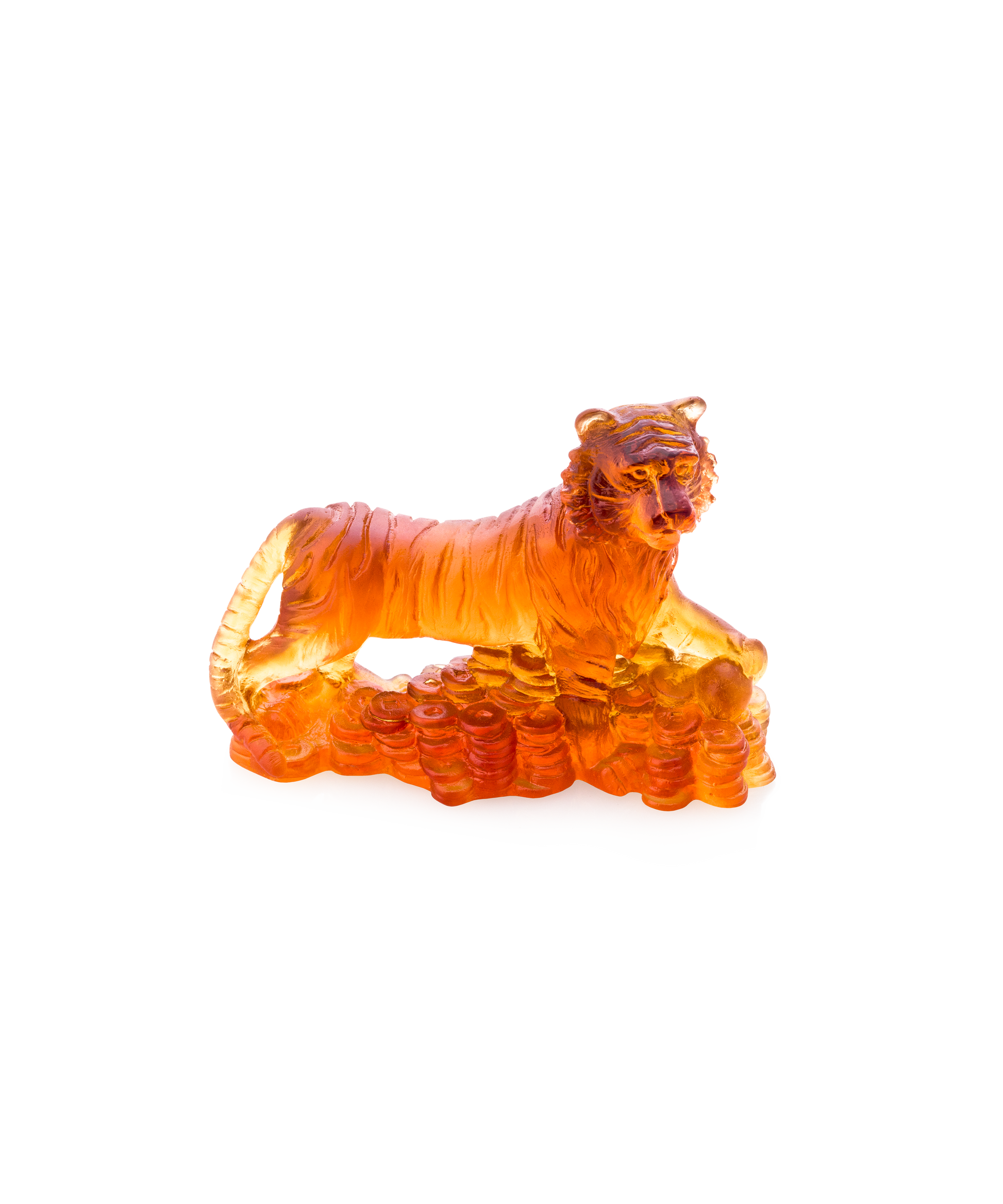Tigre horoscope de Daum, sculpture en verre représentant un tigre stylisé avec motifs artistiques.