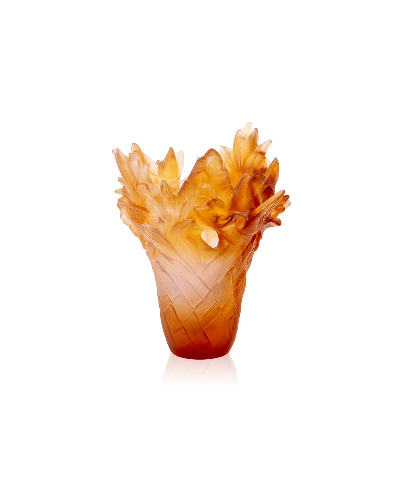 Vase moyen Tressage Paradis en verre Daum avec motif tressé élégant, décoratif et artisanal.
