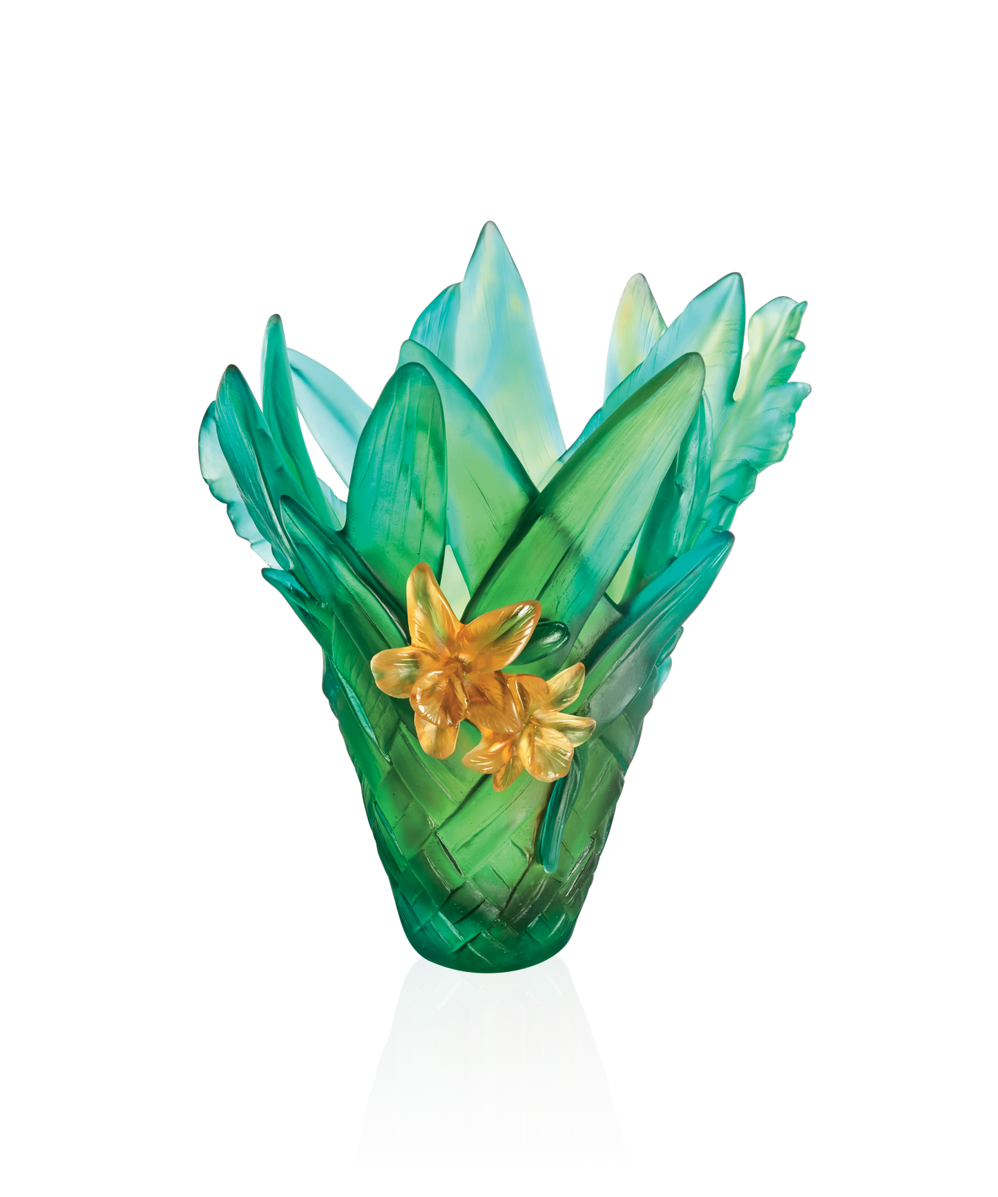 Vase grand modèle avec tressage en verre Daum, design élégant et artisanal, visible dans l’image.