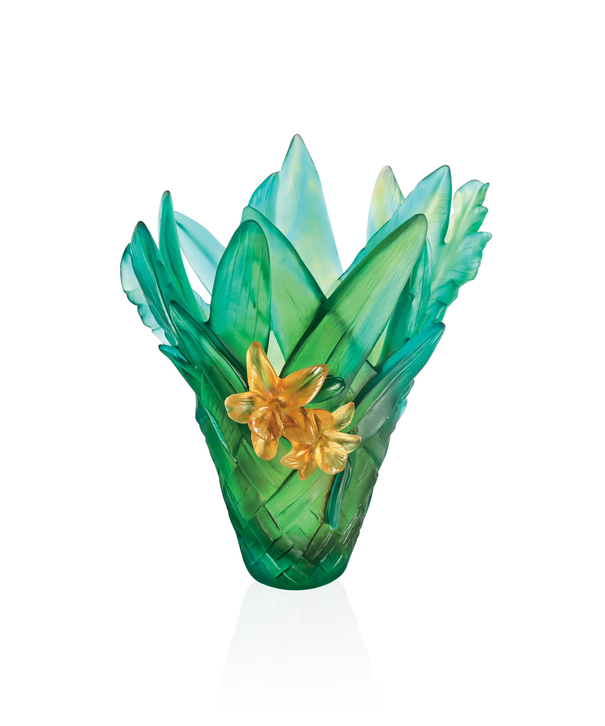 Vase grand modèle avec tressage en verre Daum, design élégant et artisanal, visible dans l’image.