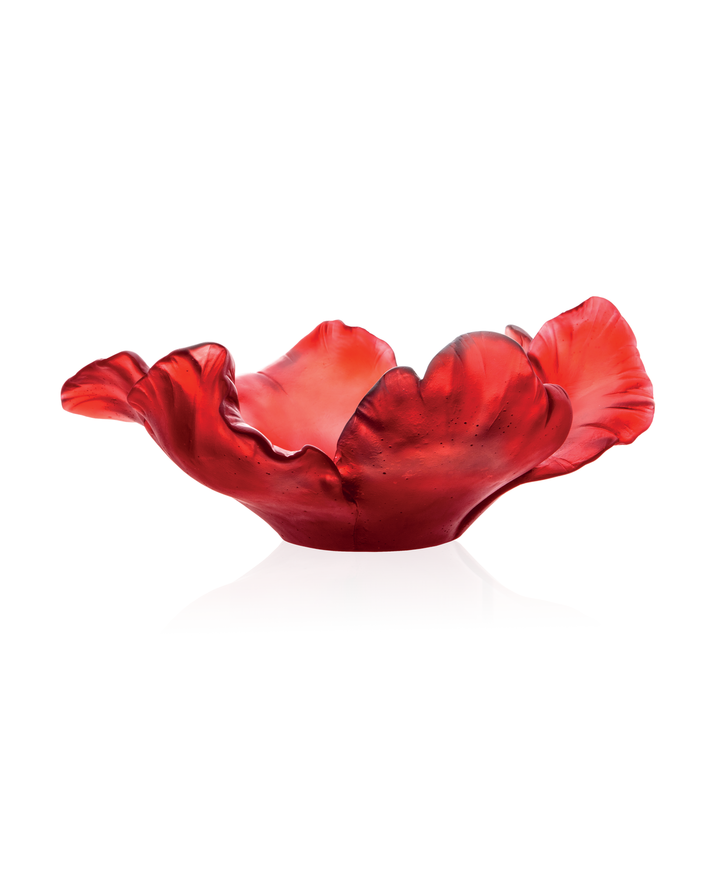 Vase Tulipe Coupe Rouge Daum en verre rouge translucide avec forme élégante et finition lisse.