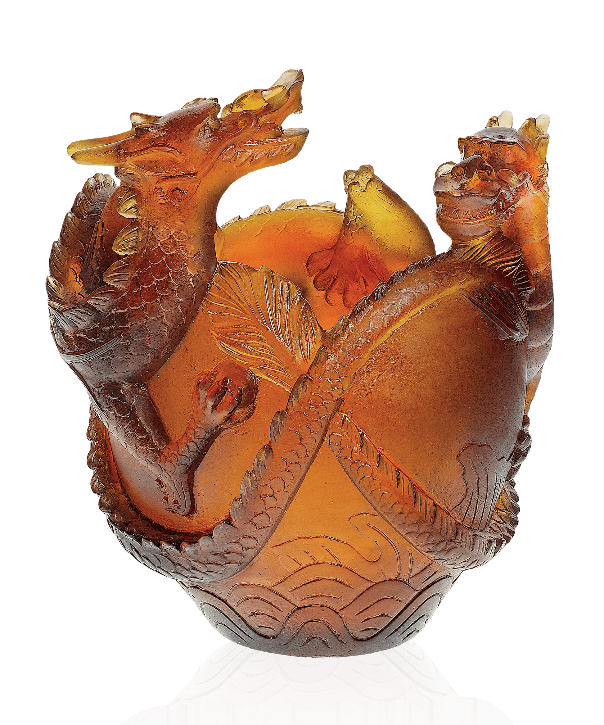 Vase en verre Daum Dragon 888ex avec motif de dragon sculpté, finition élégante et détails artistiques visibles en image.
