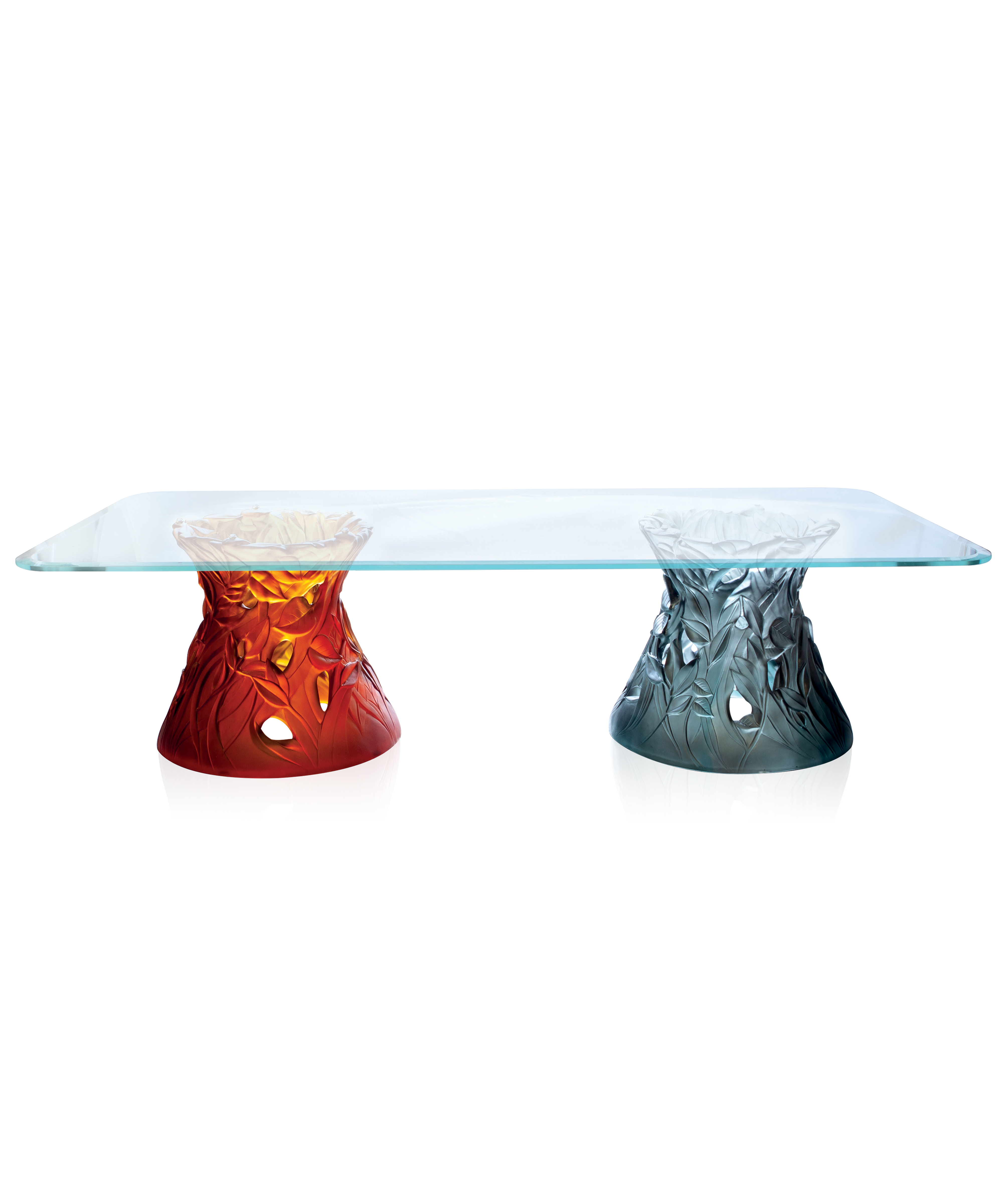 Végétale Table basse grand modèle Ambre et Bleu-gris - Daum