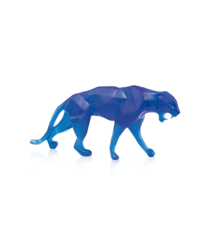 Statue de petit modèle de panthère bleue Wild Panther de Richard Orlinski par Daum, sculpture en verre artistique.