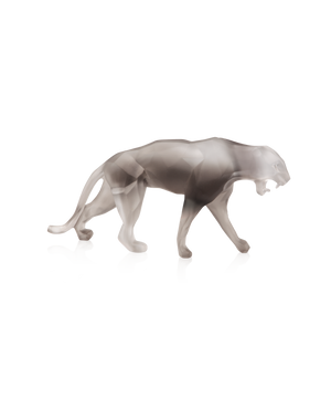 Figure de petit modèle panthère sauvage grise de Richard Orlinski en cristal Daum, avec détails artistiques.