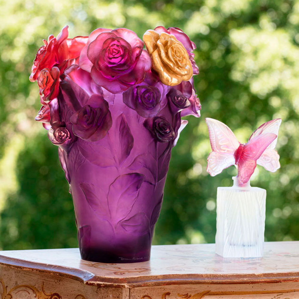 Red Violet Medium Vase & Gilded flower Rose Passion – Daum Site Officiel
